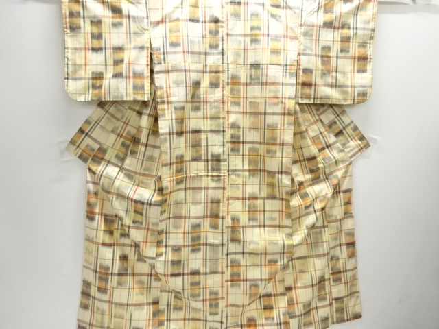 格子に絣柄織り出し手織り紬着物